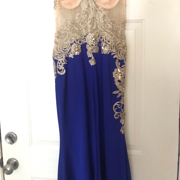 Cobalt blue and gold PROM dress - Picture 7 of 8